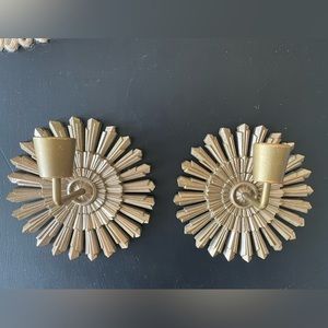 2 vintage MCM Syroco boho starburst wall candle sconces
